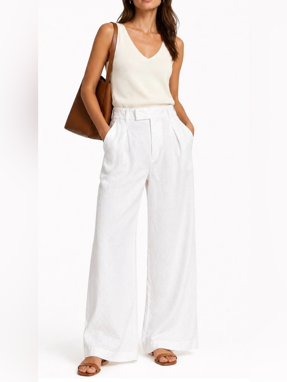 Banana Republic High-Rise Linen Blend Pants In White Size 8